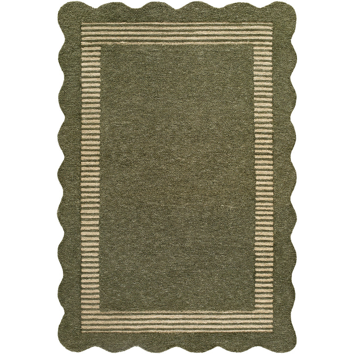 Scalloped Wool Rug Olive Green - TheArtistsQuarter