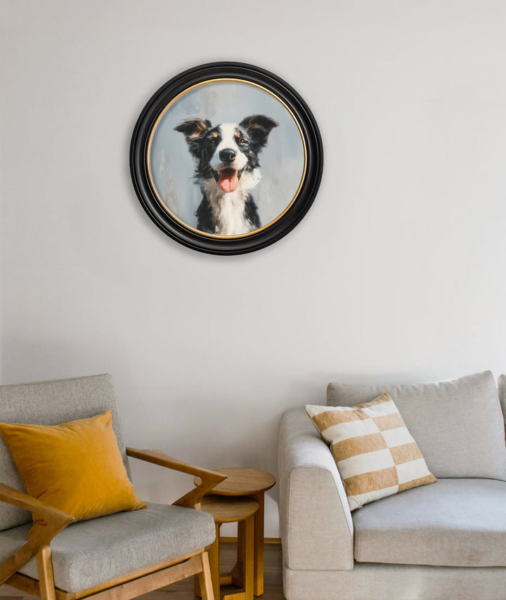 The Smiley Sheepdog - Oxford Round Frame