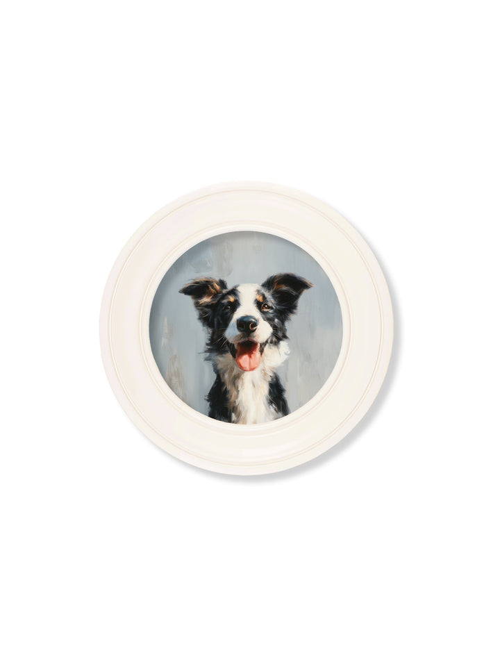 The Smiley Sheepdog - Oxford Strong White Round Frame