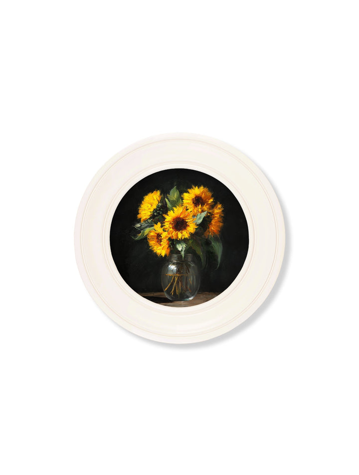 Sunflowers After Dark - Oxford Strong White Round Frame