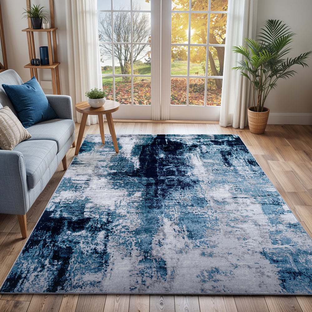 Wanderlust Abstract Marble Rug Blue & Ink Blue - TheArtistsQuarter