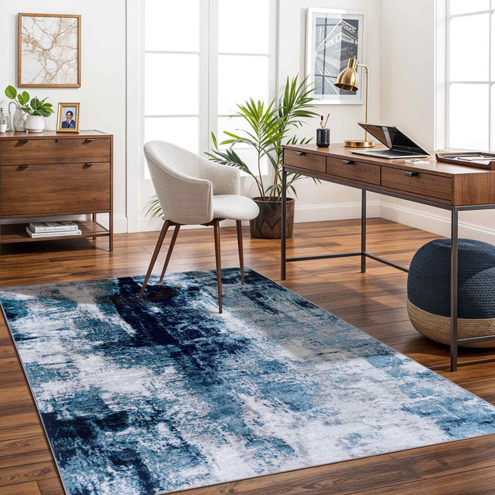 Wanderlust Abstract Marble Rug Blue & Ink Blue - TheArtistsQuarter