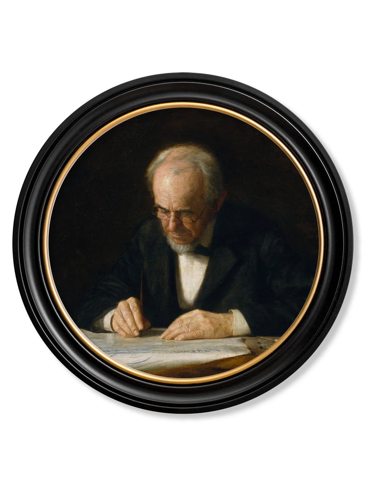 c.1882 The Writing Master - Thomas Eakins - Round Frame - TheArtistsQuarter