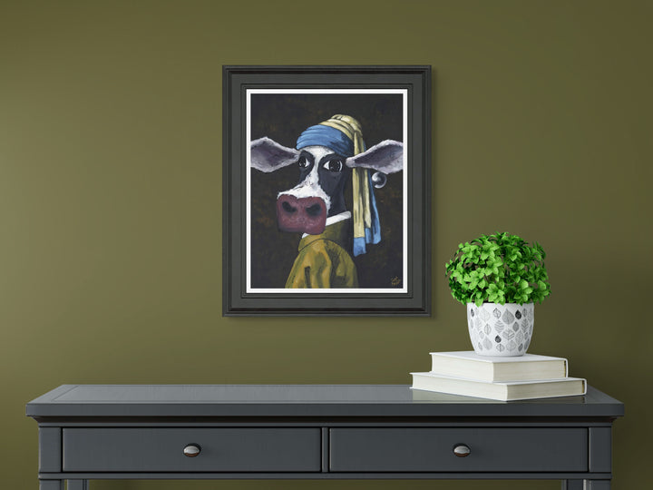 Cow With A Pearl Earring By Geoff Beckett - TheArtistsQuarter