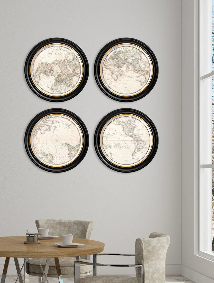 c.1838 World Map Hemispheres in Round Frames - TheArtistsQuarter