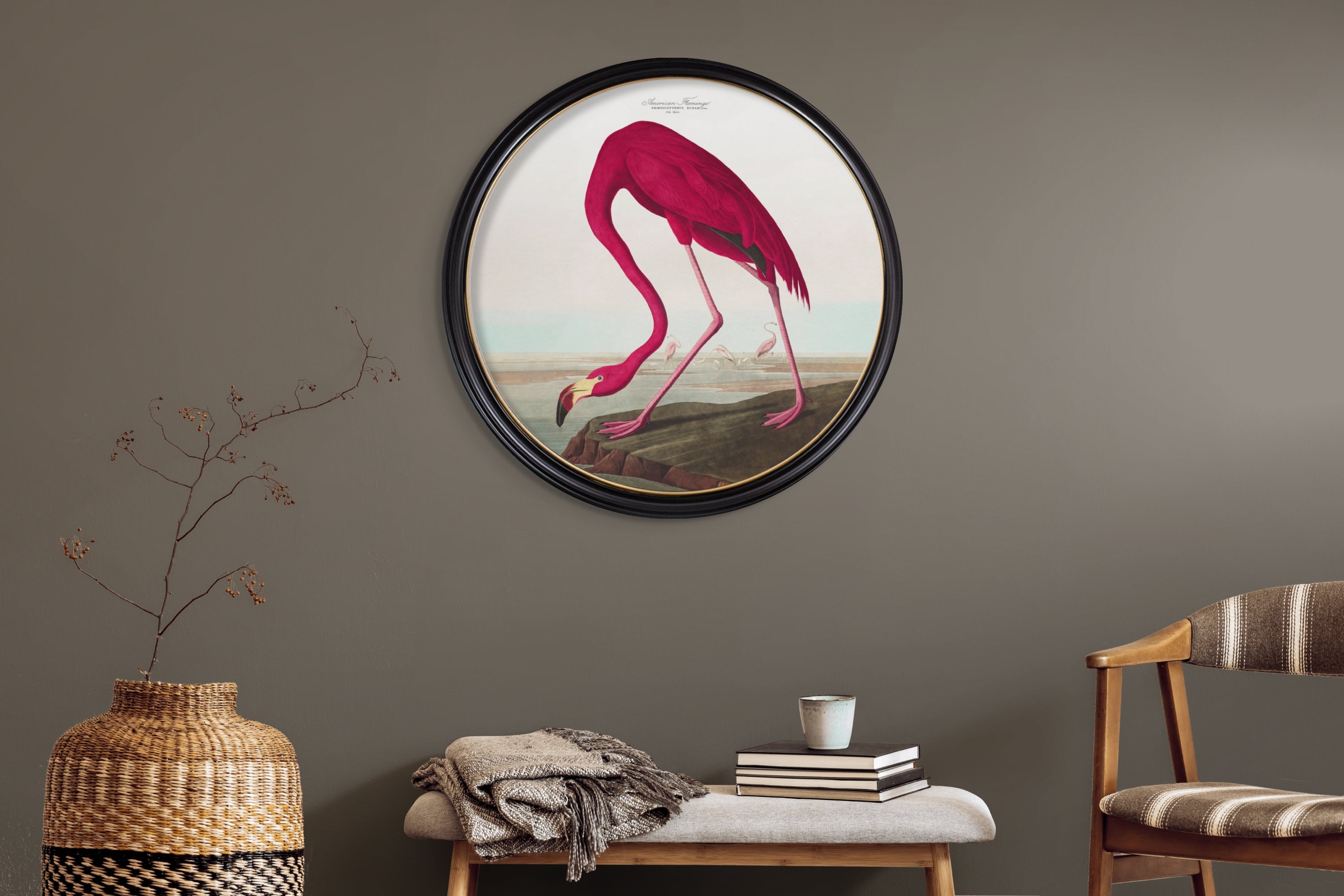 Red and Pink Finch painting cheapest in ornate round frame