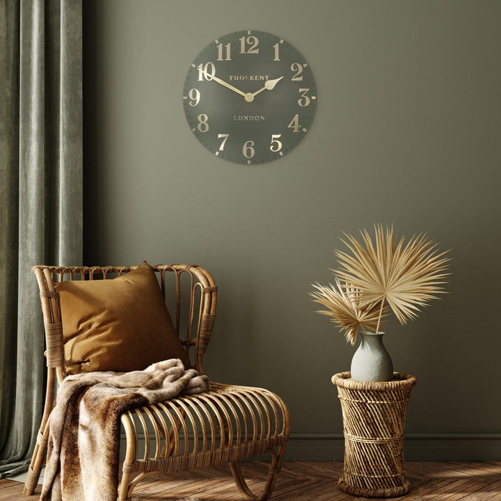Thomas Kent London. Arabic Wall Clock 20" (51cm) Lichen Green - TheArtistsQuarter
