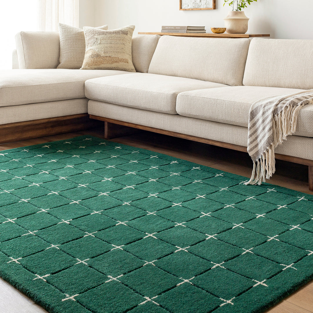 Brook Modern Wool Rug Green - TheArtistsQuarter