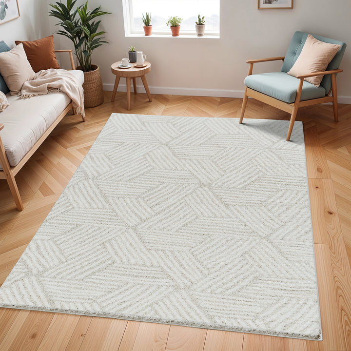 Cloudy Geometric Shaggy Rug Beige - TheArtistsQuarter