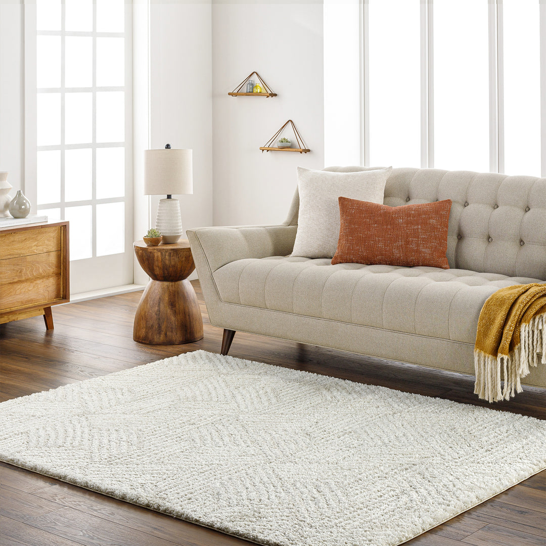 Cloudy Geometric Shaggy Rug Beige - TheArtistsQuarter