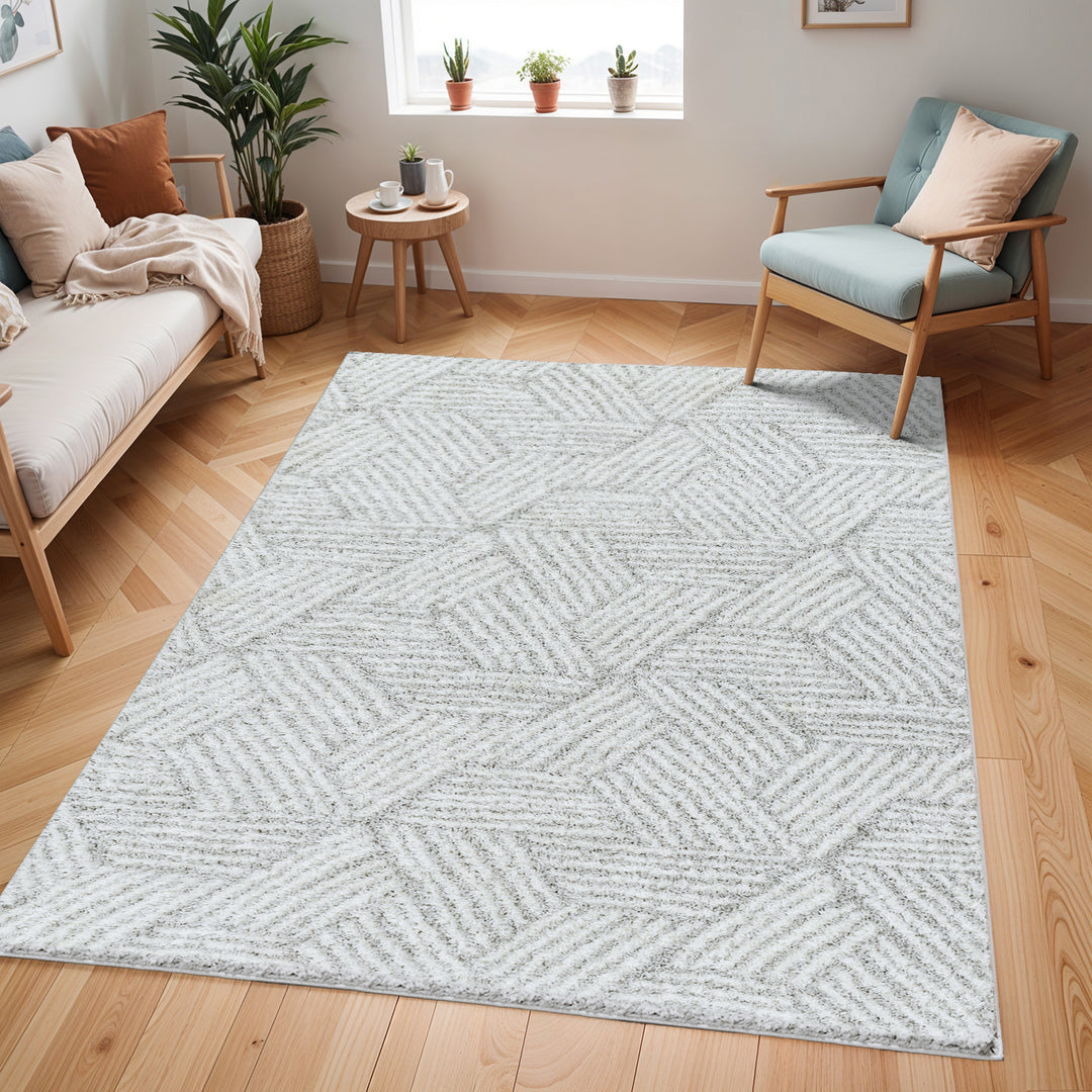 Cloudy Geometric Shaggy Rug Grey - TheArtistsQuarter