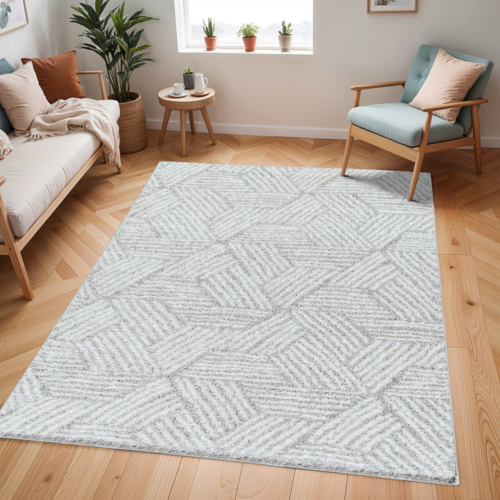 Cloudy Geometric Shaggy Rug Grey - TheArtistsQuarter