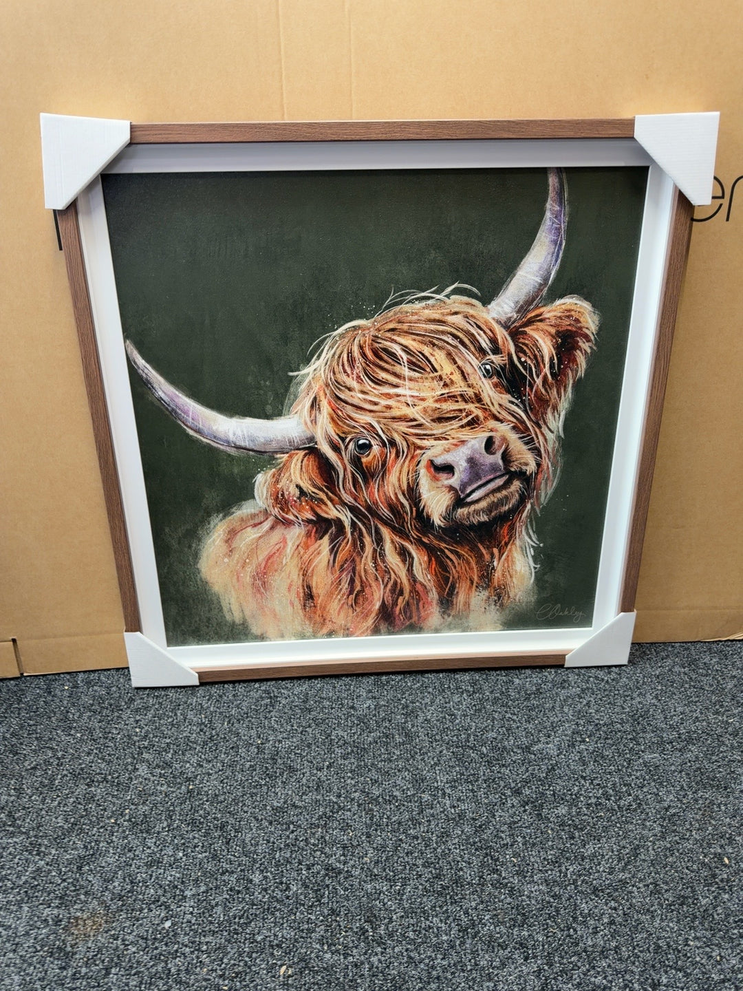 Charlotte Oakley Highland cow trial piece 80cm square