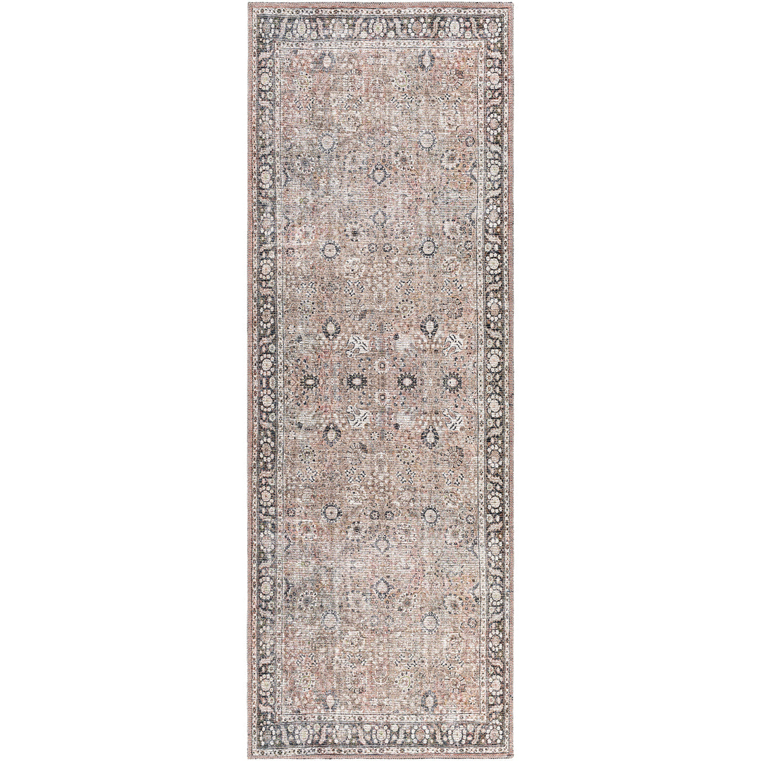 Colin Vintage Traditional Washable Runner Brown & Charcoal - TheArtistsQuarter