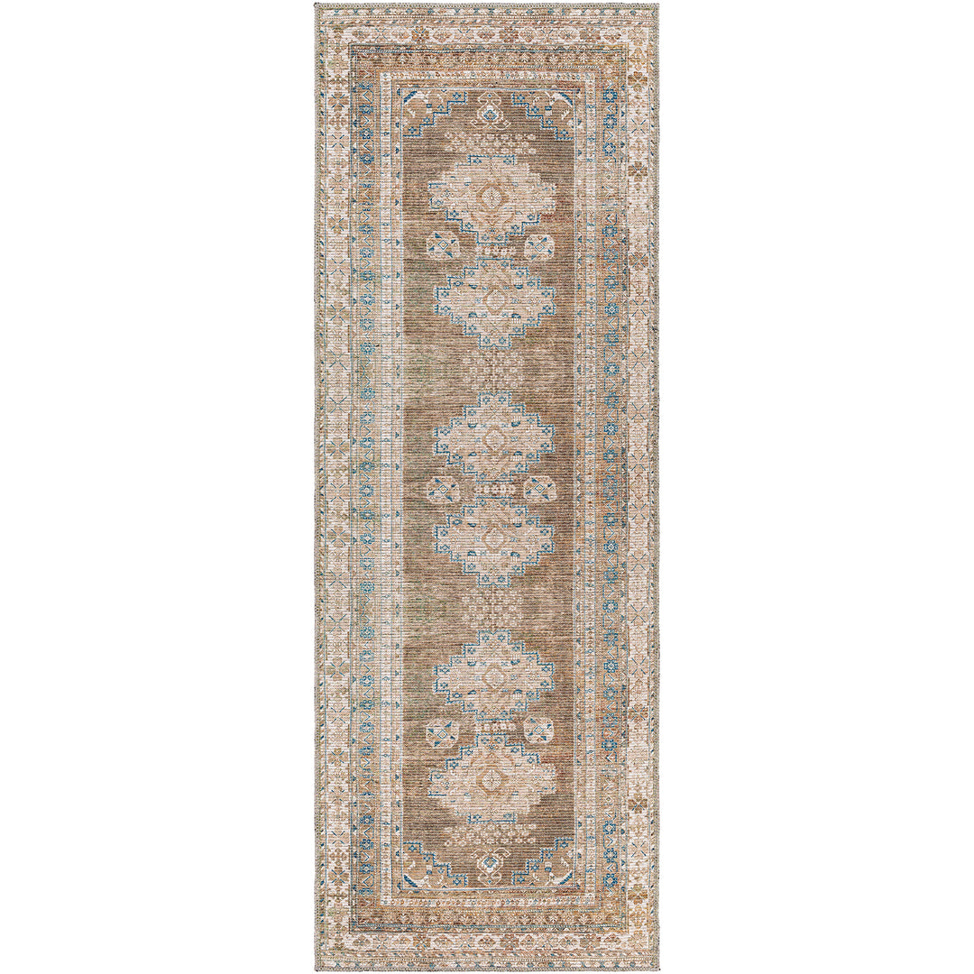 Colin Vintage Traditional Washable Runner Brown & Light Beige - TheArtistsQuarter
