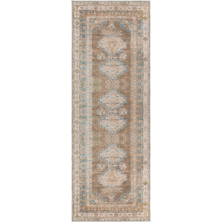 Colin Vintage Traditional Washable Runner Brown & Light Beige - TheArtistsQuarter