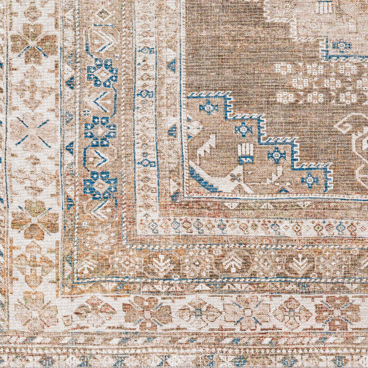 Colin Vintage Traditional Washable Runner Brown & Light Beige - TheArtistsQuarter