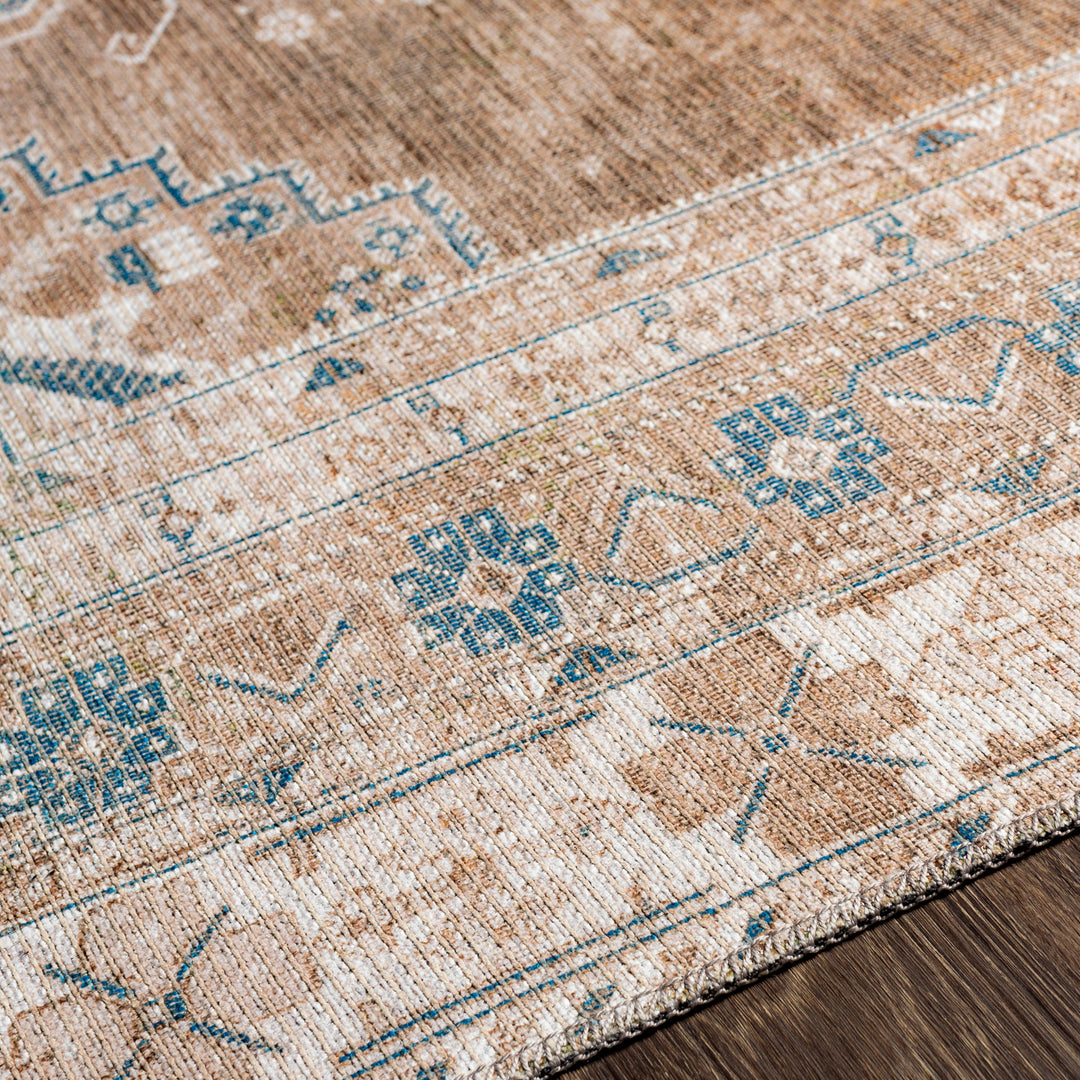 Colin Vintage Traditional Washable Runner Brown & Light Beige - TheArtistsQuarter
