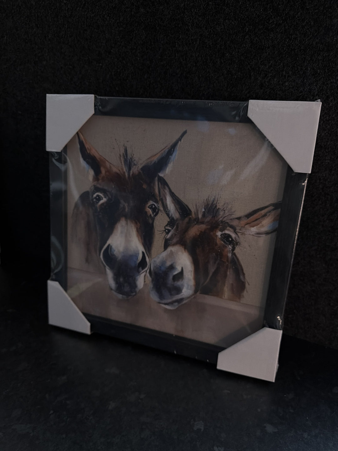 Coffee & Cream By Louise Luton, two donkeys in a black frame