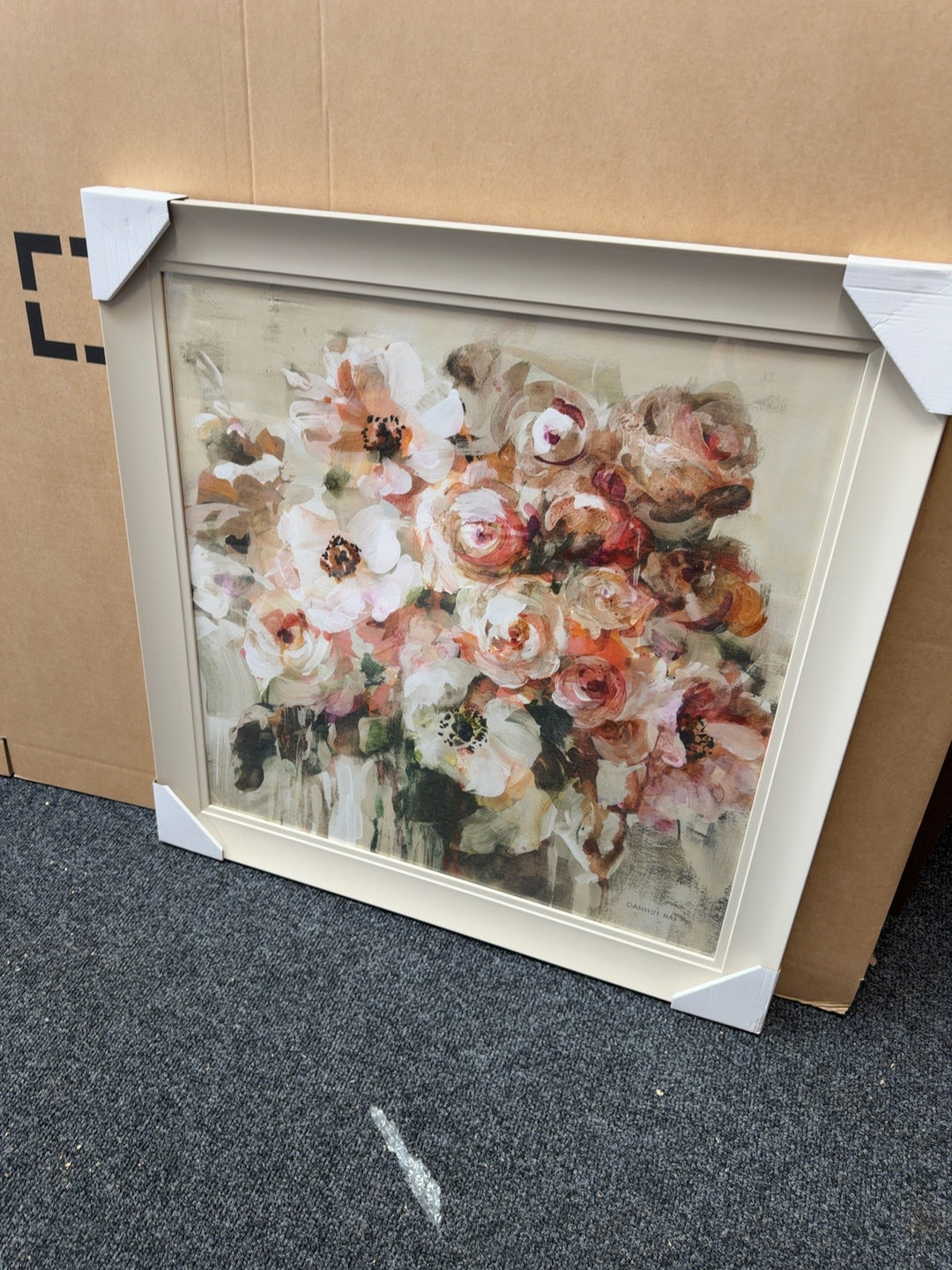 Danhui Nai floral trial piece 82cm square framed with glass
