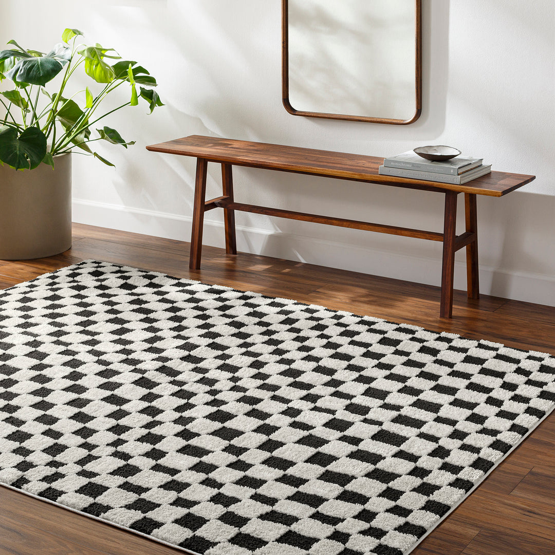 Freud Modern High Pile Checkered Rug Black - TheArtistsQuarter