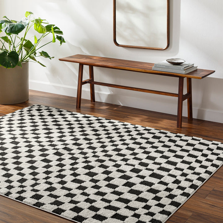 Freud Modern High Pile Checkered Rug Black - TheArtistsQuarter