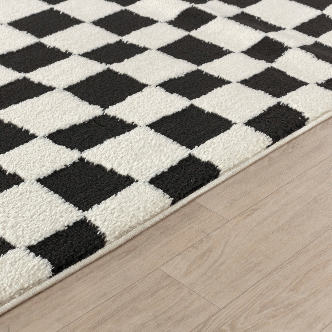 Freud Modern High Pile Checkered Rug Black - TheArtistsQuarter