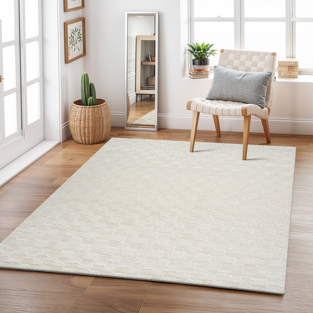 Freud Modern High Pile Checkered Rug White - TheArtistsQuarter