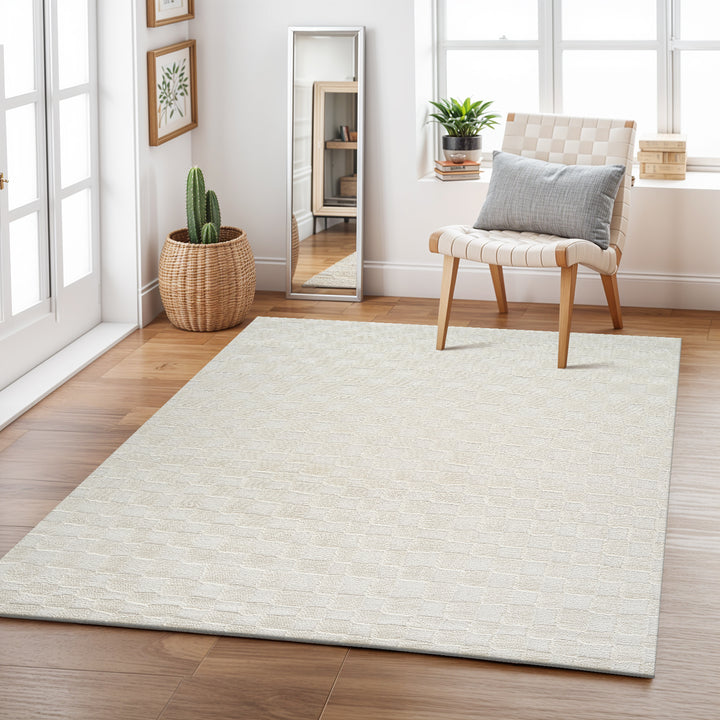 Freud Modern High Pile Checkered Rug White - TheArtistsQuarter