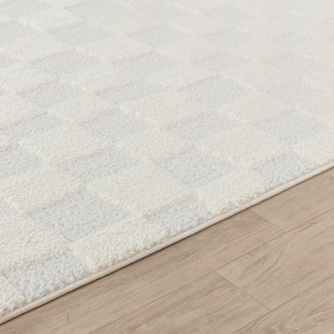 Freud Modern High Pile Checkered Rug White - TheArtistsQuarter