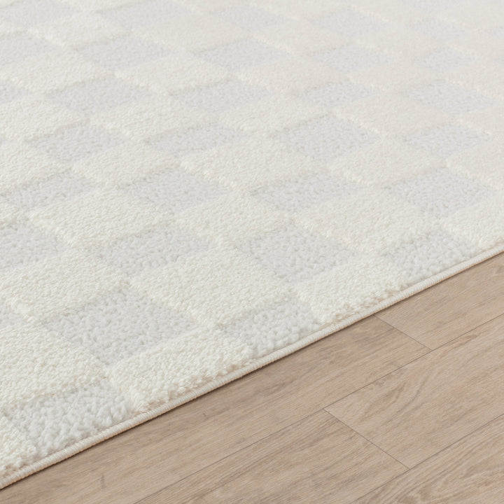 Freud Modern High Pile Checkered Rug White - TheArtistsQuarter