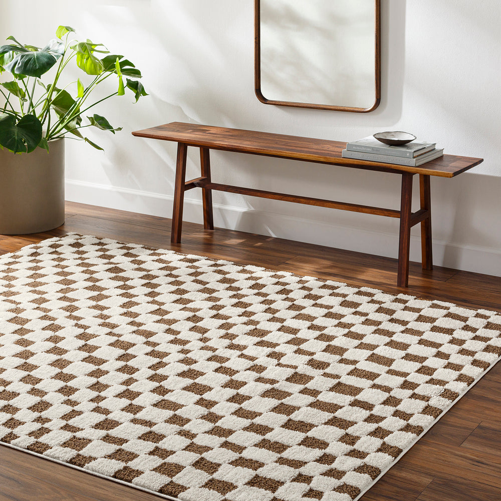 Freud Modern High Pile Checkered Rug Brown - TheArtistsQuarter
