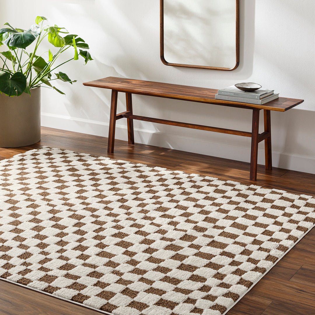 Freud Modern High Pile Checkered Rug Brown - TheArtistsQuarter