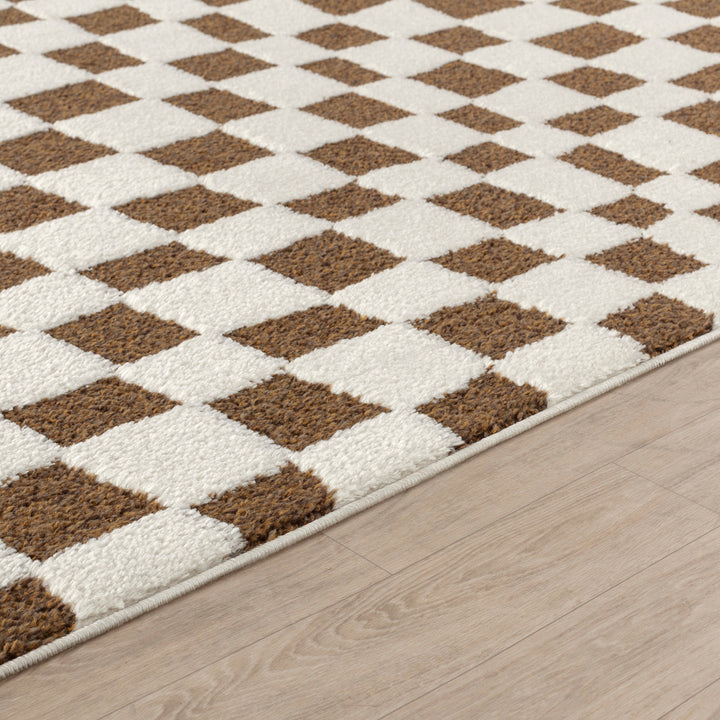 Freud Modern High Pile Checkered Rug Brown - TheArtistsQuarter