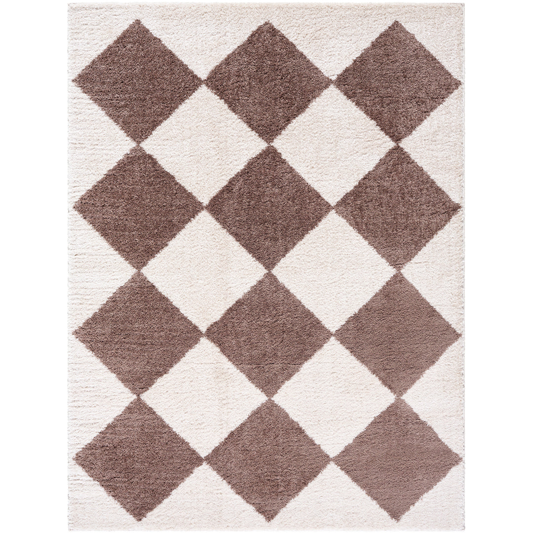 Fossay Washable Diamond Shaggy Rug Brown - TheArtistsQuarter