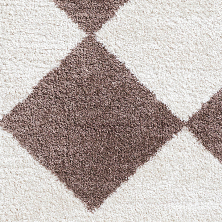 Fossay Washable Diamond Shaggy Rug Brown - TheArtistsQuarter