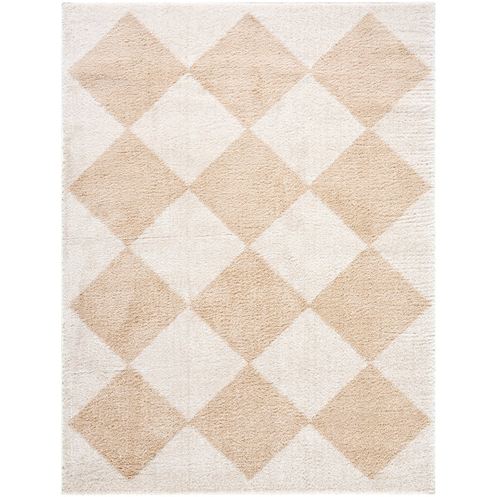 Fossay Washable Diamond Shaggy Rug Beige - TheArtistsQuarter