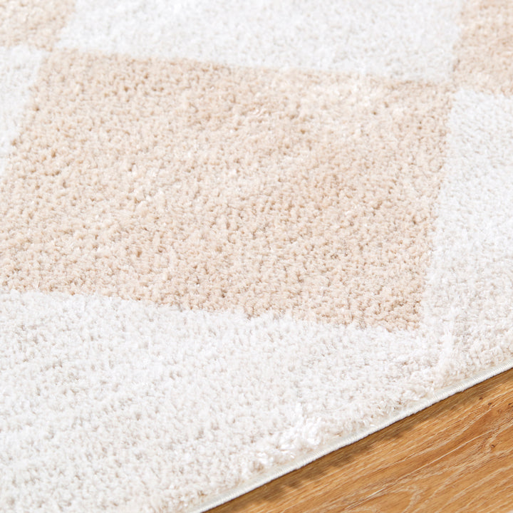 Fossay Washable Diamond Shaggy Rug Beige - TheArtistsQuarter