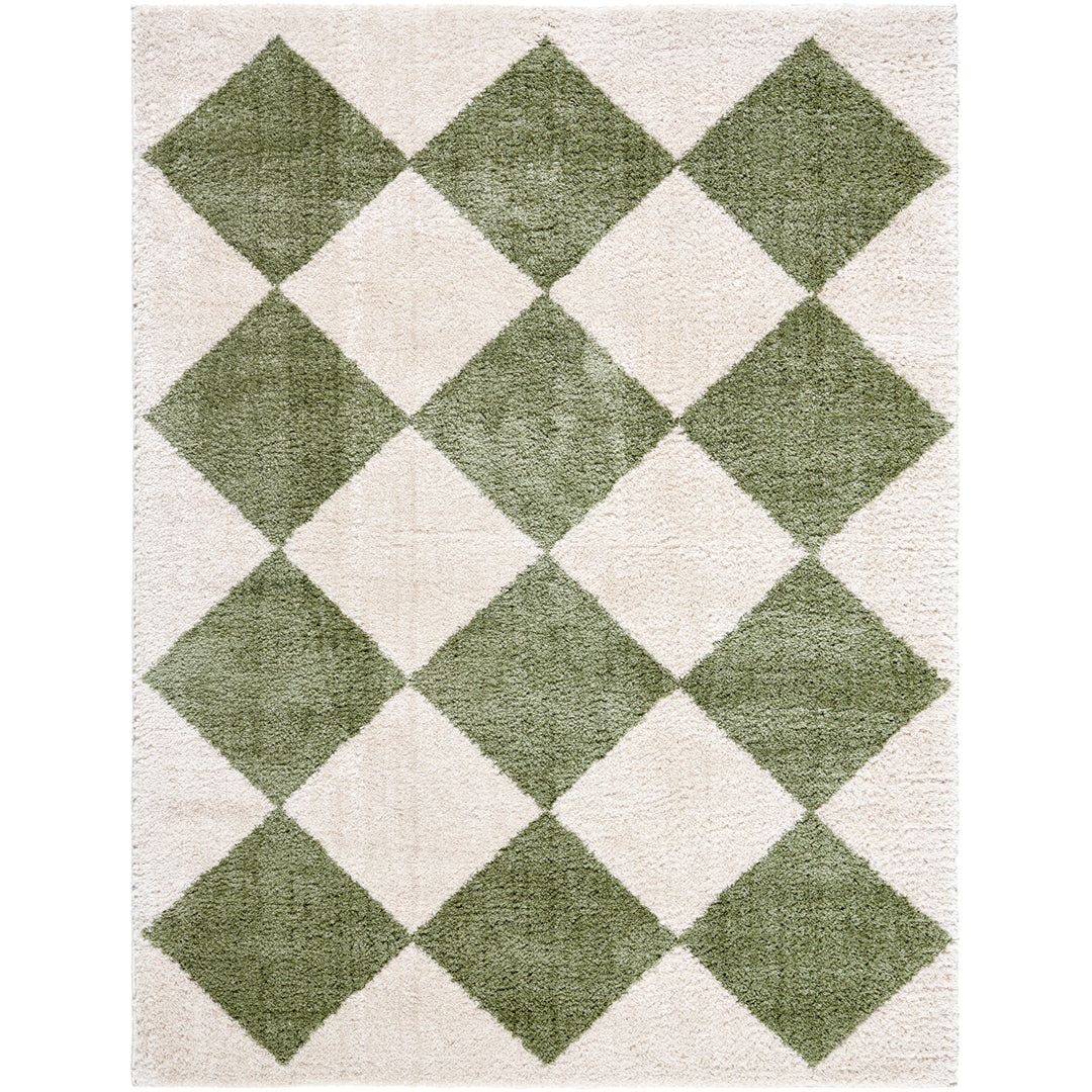 Fossay Washable Diamond Shaggy Rug Green - TheArtistsQuarter