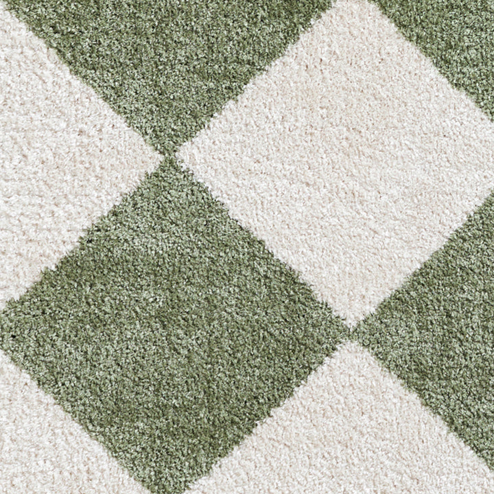 Fossay Washable Diamond Shaggy Rug Green - TheArtistsQuarter