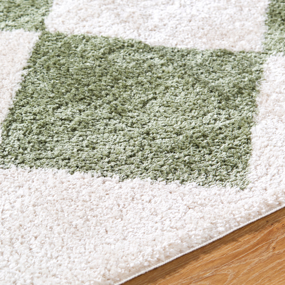Fossay Washable Diamond Shaggy Rug Green - TheArtistsQuarter