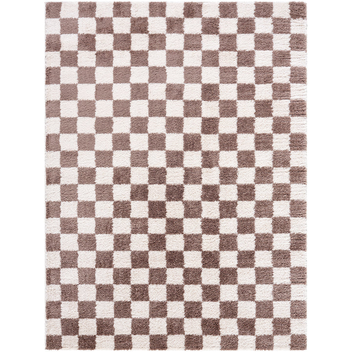 Fossay Washable Checkered Shaggy Rug Brown - TheArtistsQuarter