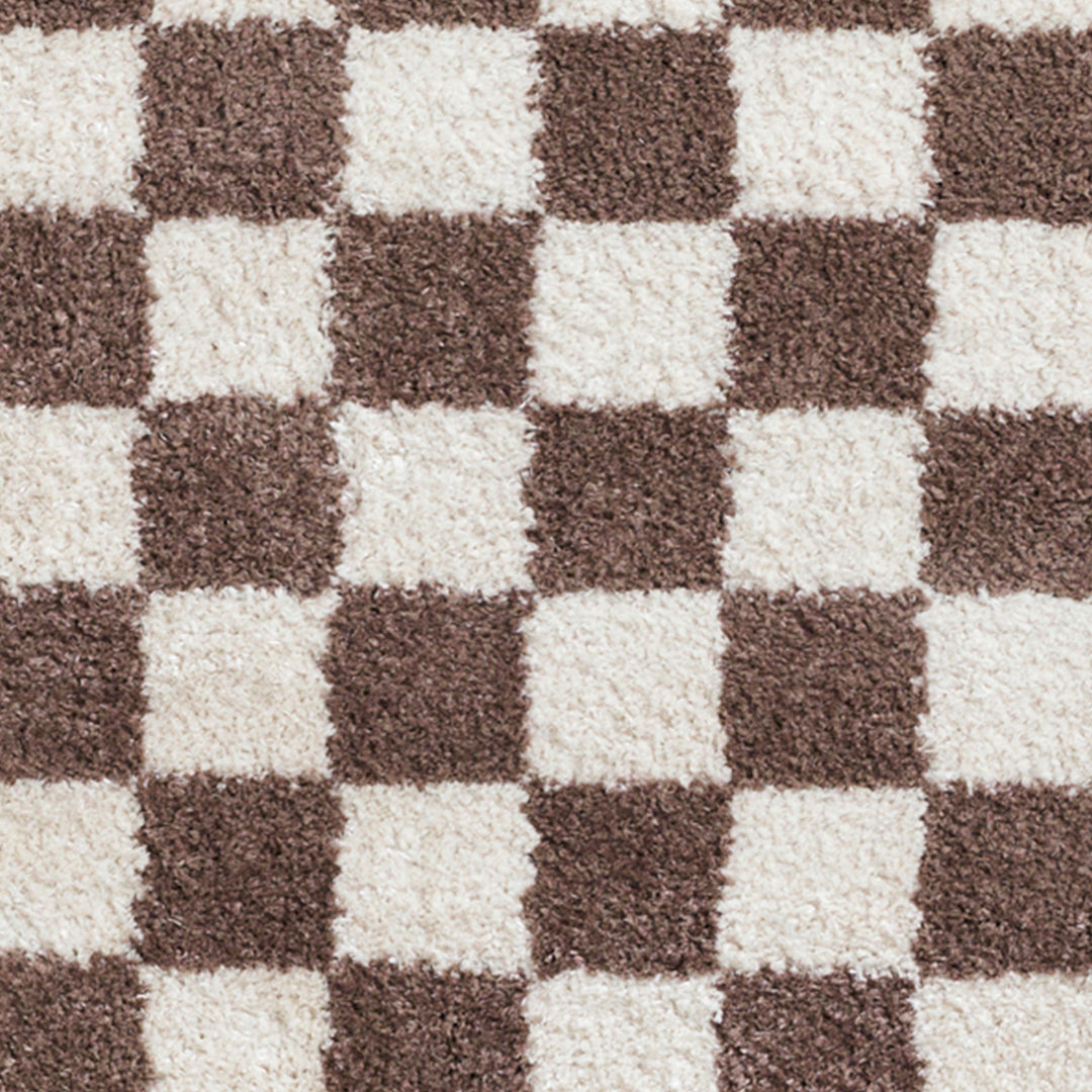 Fossay Washable Checkered Shaggy Rug Brown - TheArtistsQuarter
