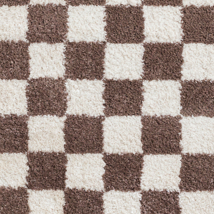 Fossay Washable Checkered Shaggy Rug Brown - TheArtistsQuarter