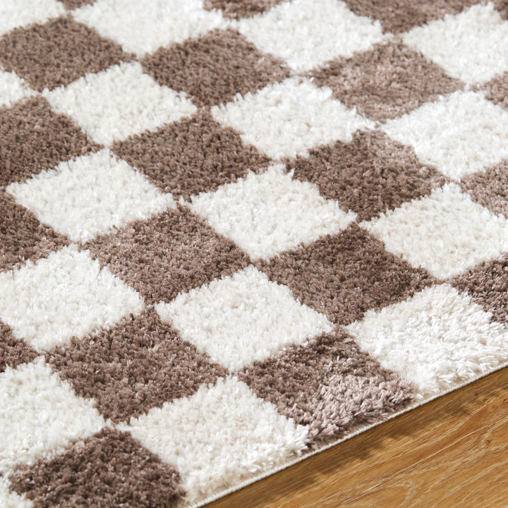 Fossay Washable Checkered Shaggy Rug Brown - TheArtistsQuarter