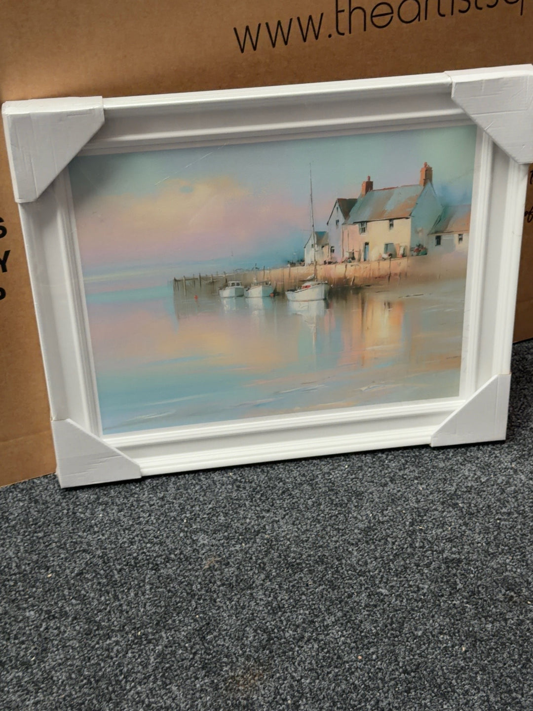Irene Glyns framed harbour scene artwork