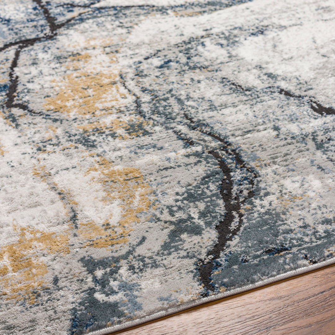 Jolie Abstract Marble Rug Blue & Medium Grey - TheArtistsQuarter
