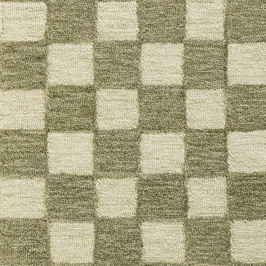 Klopp Modern Wool Checkered Rug Green - TheArtistsQuarter