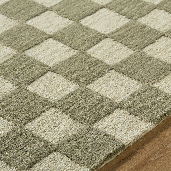 Klopp Modern Wool Checkered Rug Green - TheArtistsQuarter