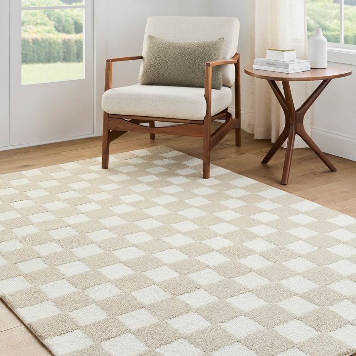 Klopp Modern Wool Checkered Rug Beige - TheArtistsQuarter